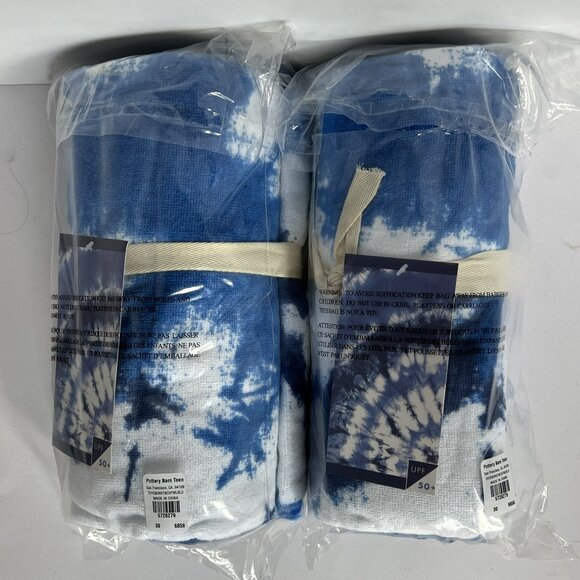 POTTERY BARN TEEN Set of 2 Tie Dye Burst Beach Towels BLUE/NAVY NEW PB TEEN - Picture 9 of 11